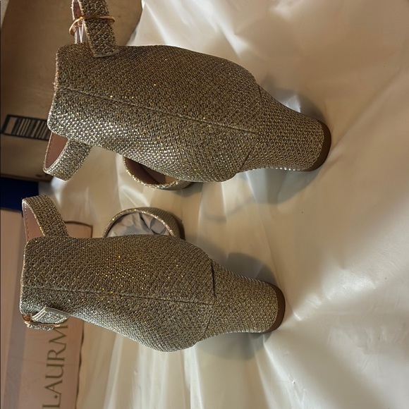 Glamorous Gold Glitter Heels with Ankle Strap - Picture 8 of 9